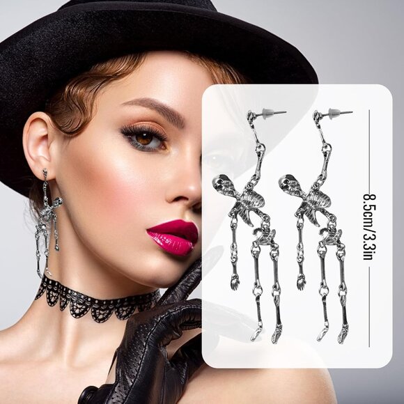 Women's Halloween Party Cosplay Earrings Pair Skeleton Jewelry Spooky Skull - Picture 4 of 7
